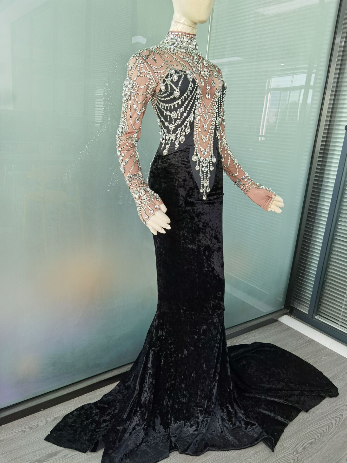 Velvet Black Rhinestone Dress