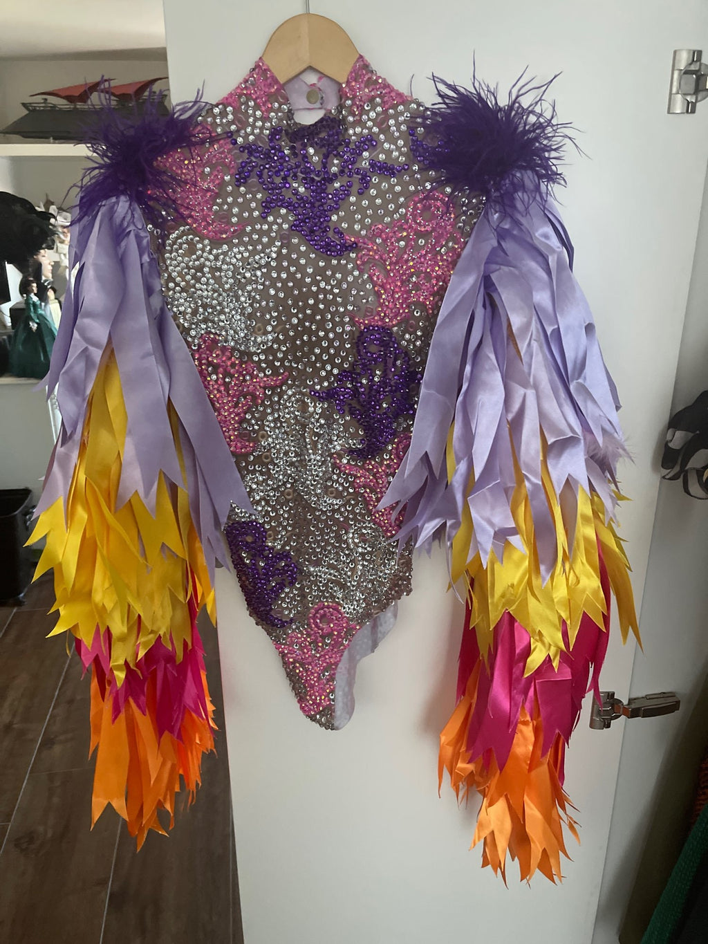 Diamond Monokini Feather Fur Costume
