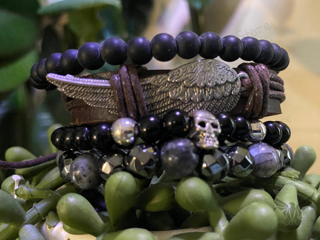 Gothic Skull Bead Bracelet Set