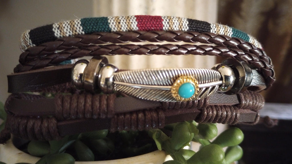 Boho Leather Bracelet Set 3pc