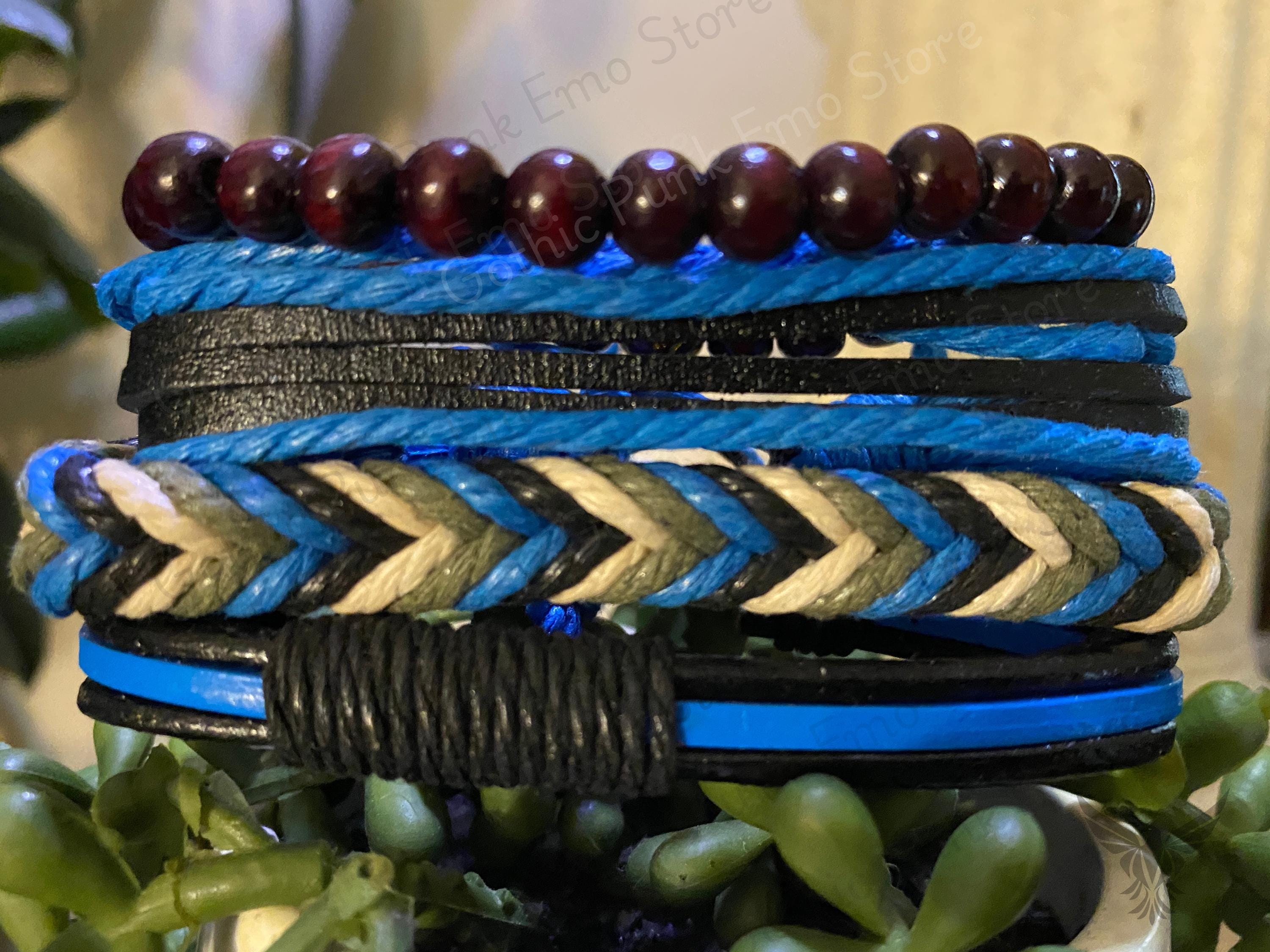 Blue Leather Bracelet Set