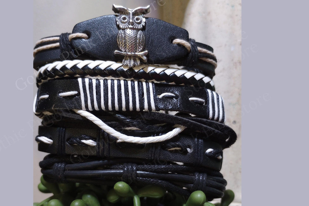 6PC Faux Leather Bracelet Set