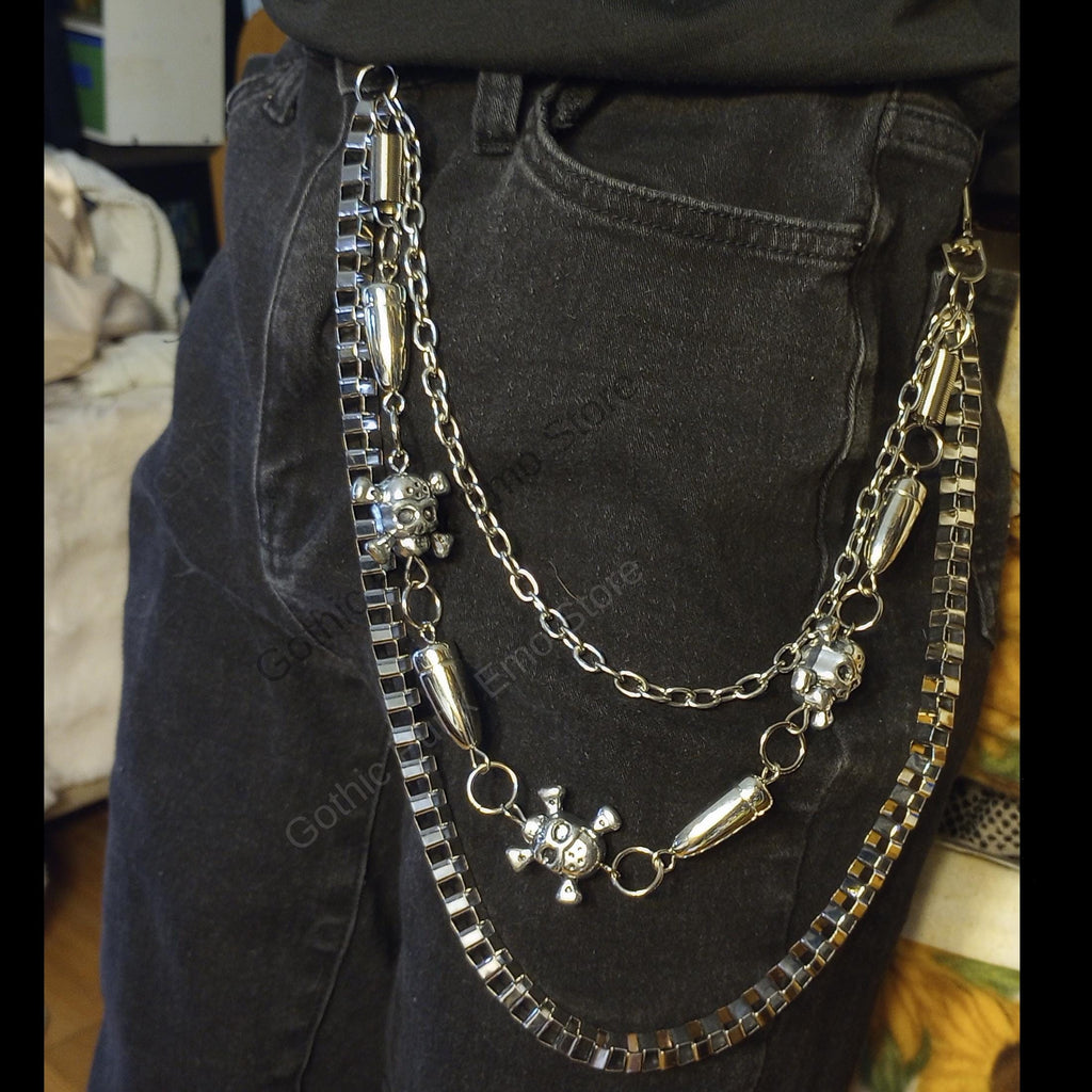 Spiked Bullet Skull Chain