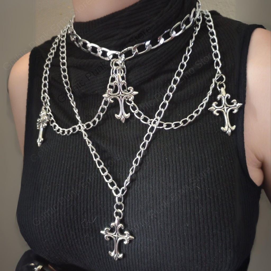 Layered Emo Punk Chain Necklace