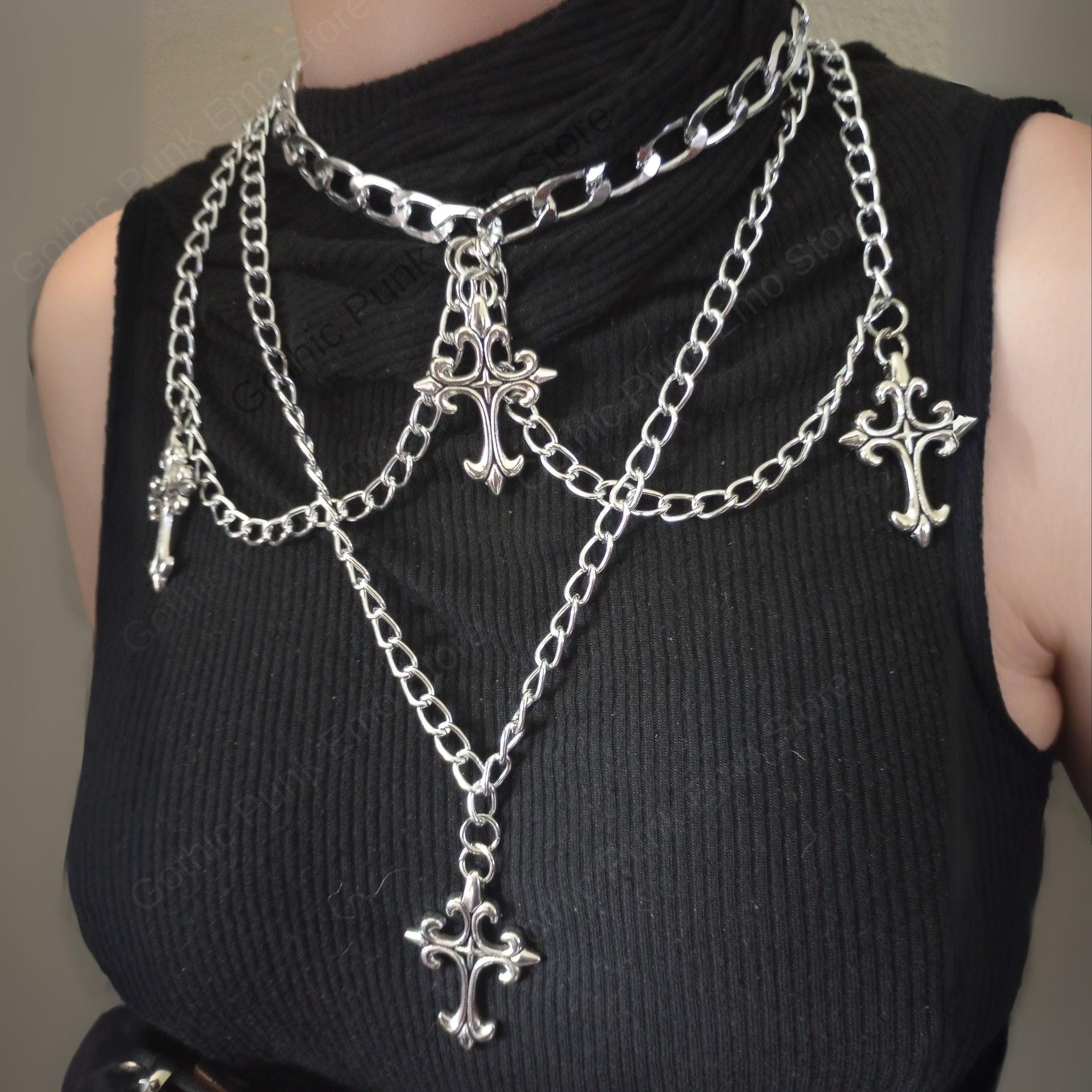Layered Emo Punk Chain Necklace