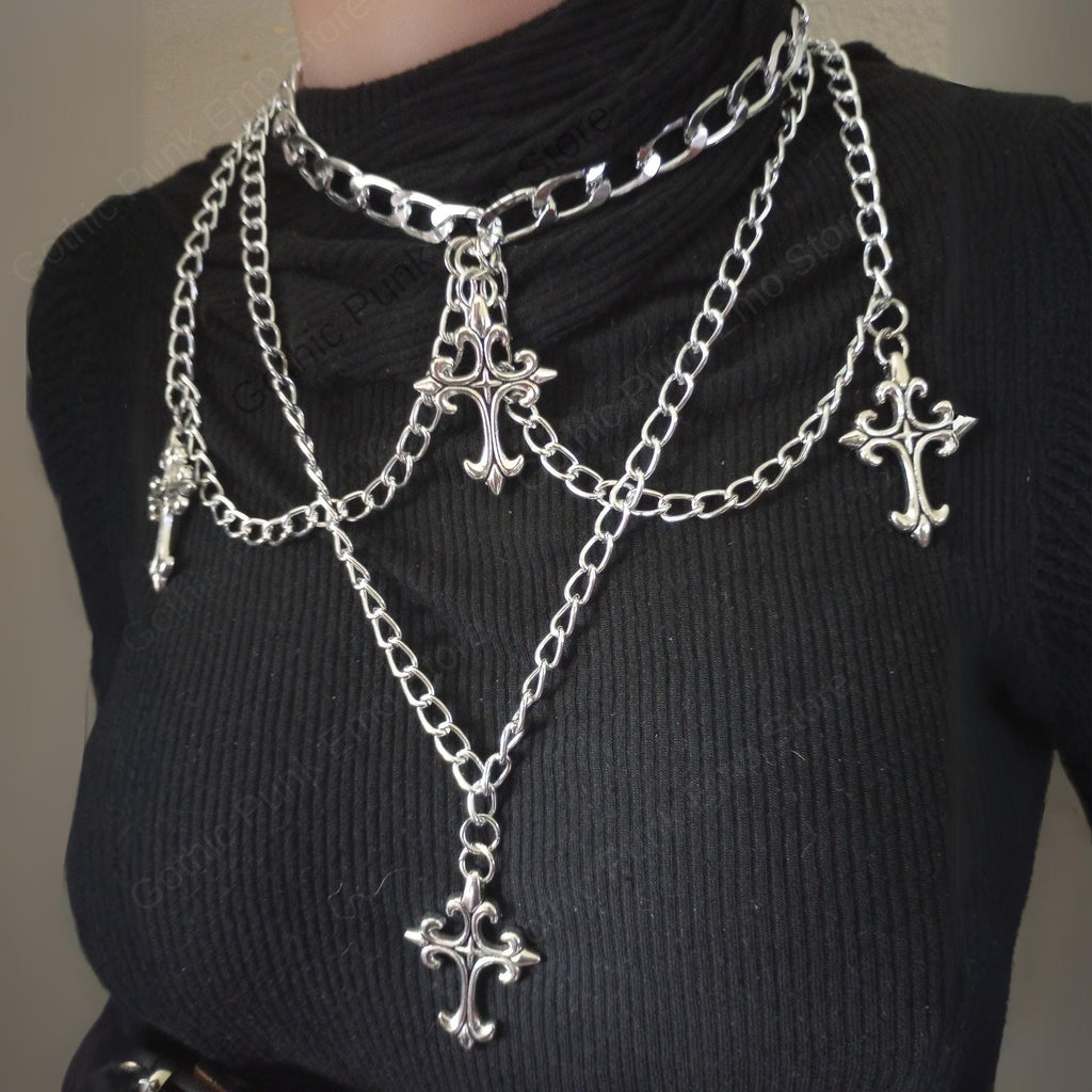 Layered Emo Punk Chain Necklace