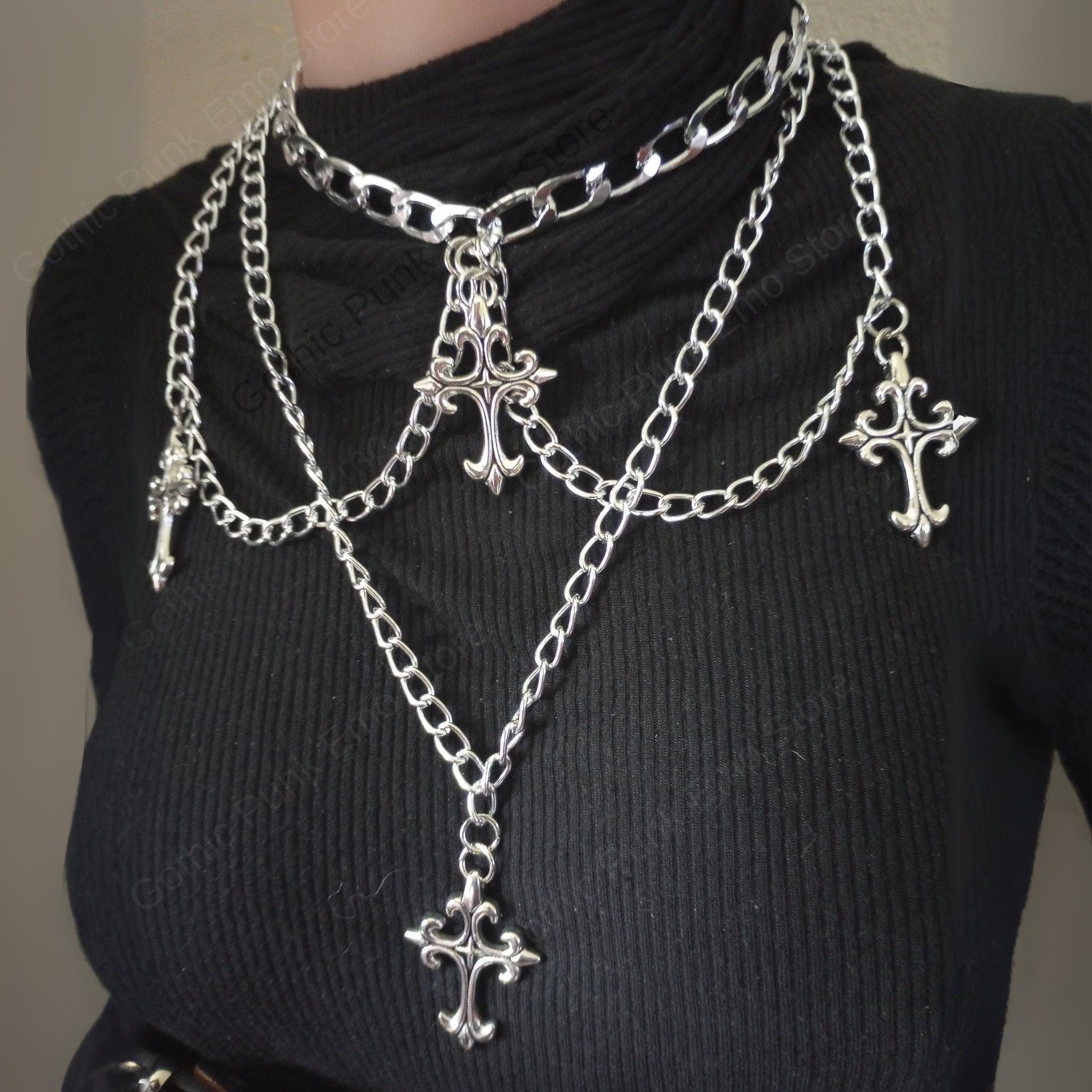 Layered Emo Punk Chain Necklace
