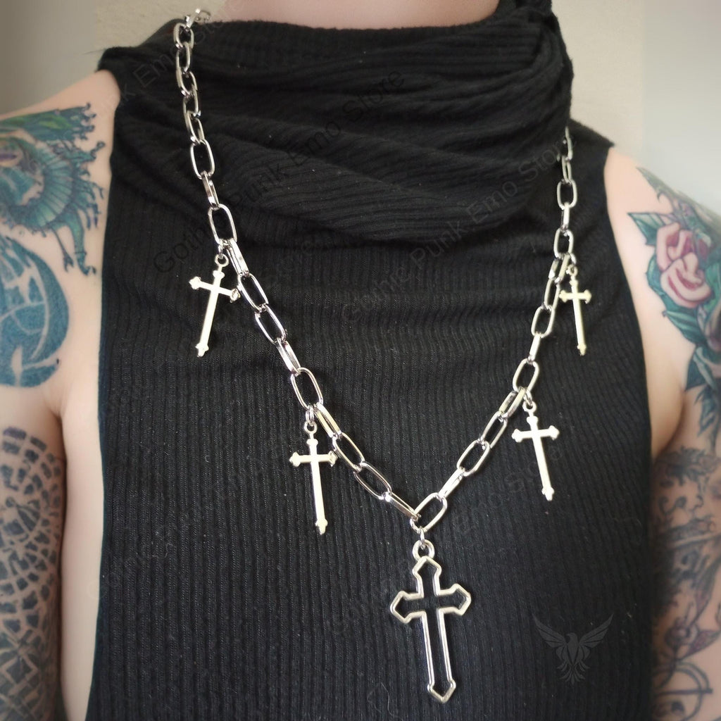 Layered Cross Chain Necklace