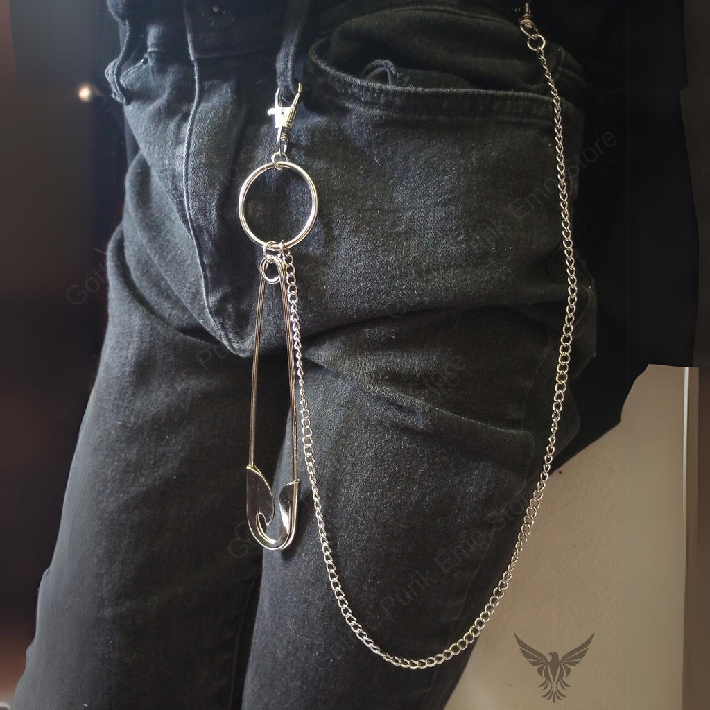 Punk Safety Pin Pants Chain