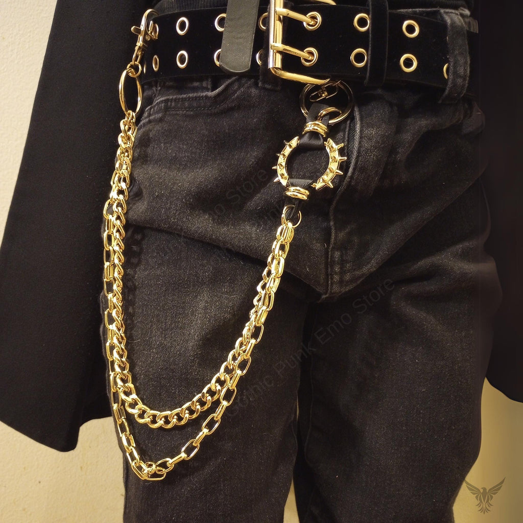 Gold Spiked O-Ring Wallet Chain