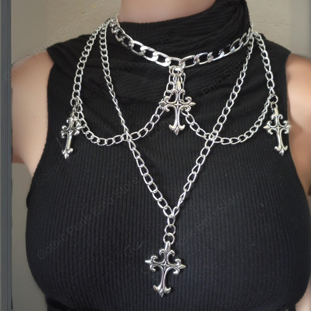 Layered Emo Punk Chain Necklace