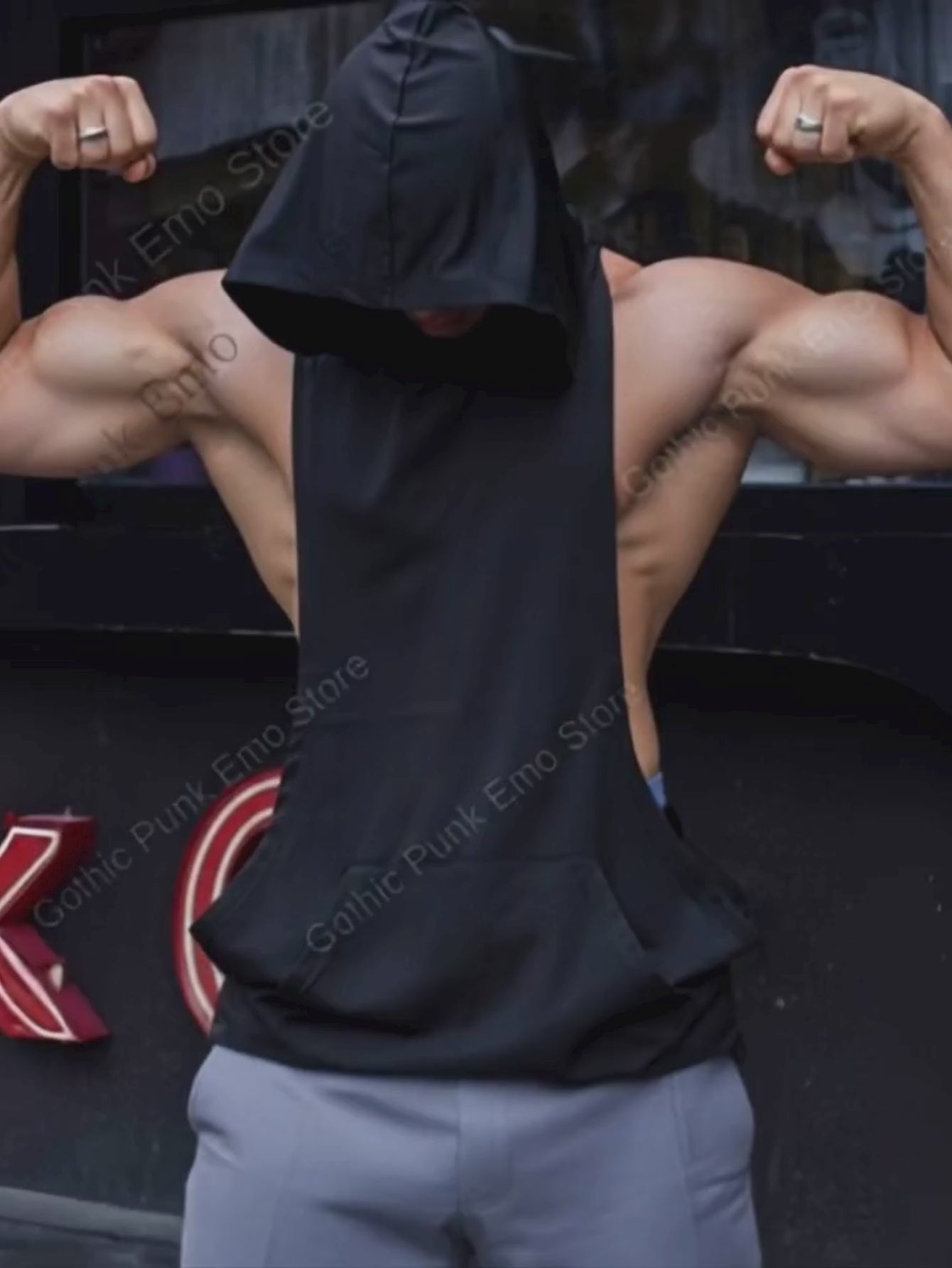 Black Sleeveless Hoodie
