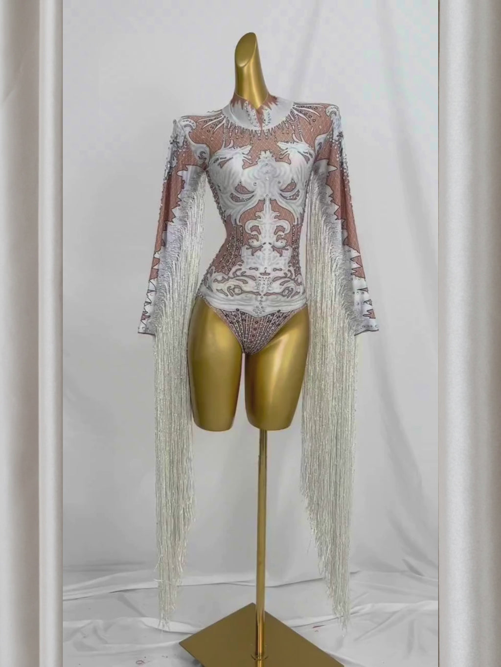 White Fringe Sequince Drag Queen Lyrical Costume