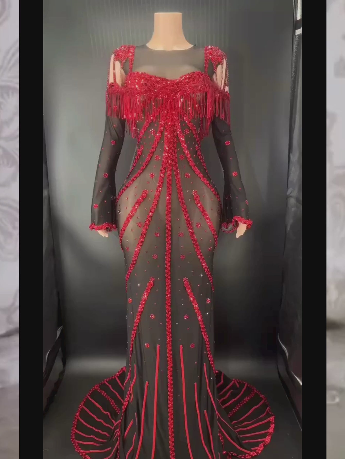 Red Sequin Sheer Dress