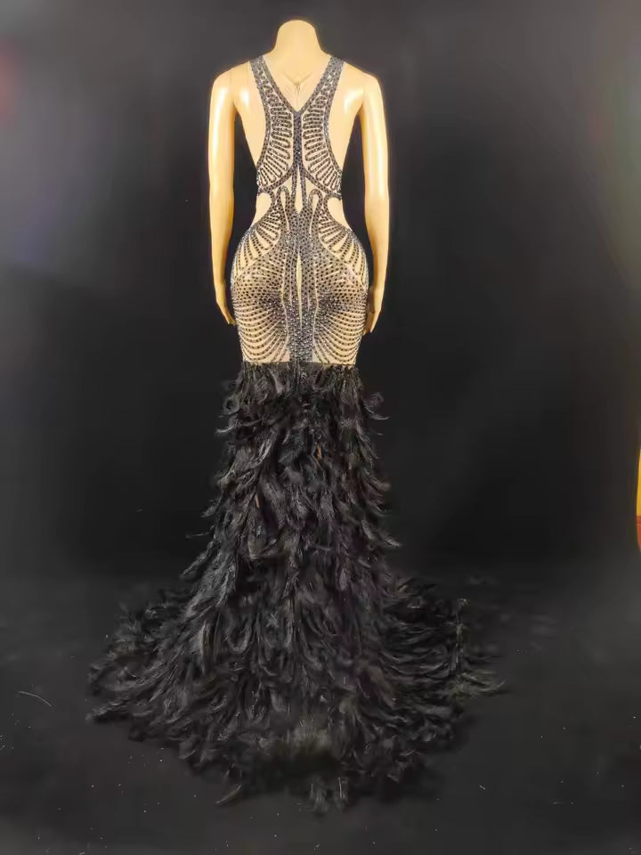 Black Rhinestone Goth Dress