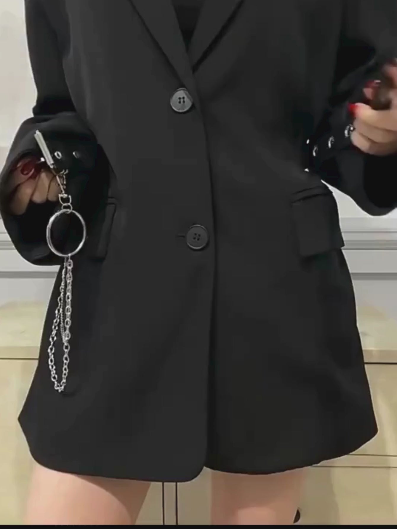 Grommet Black  Belt With Chain