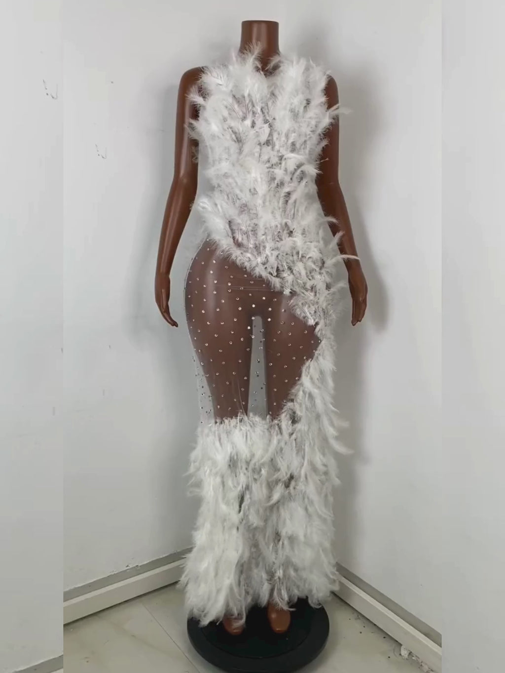 Drag Queen White Feather Dress
