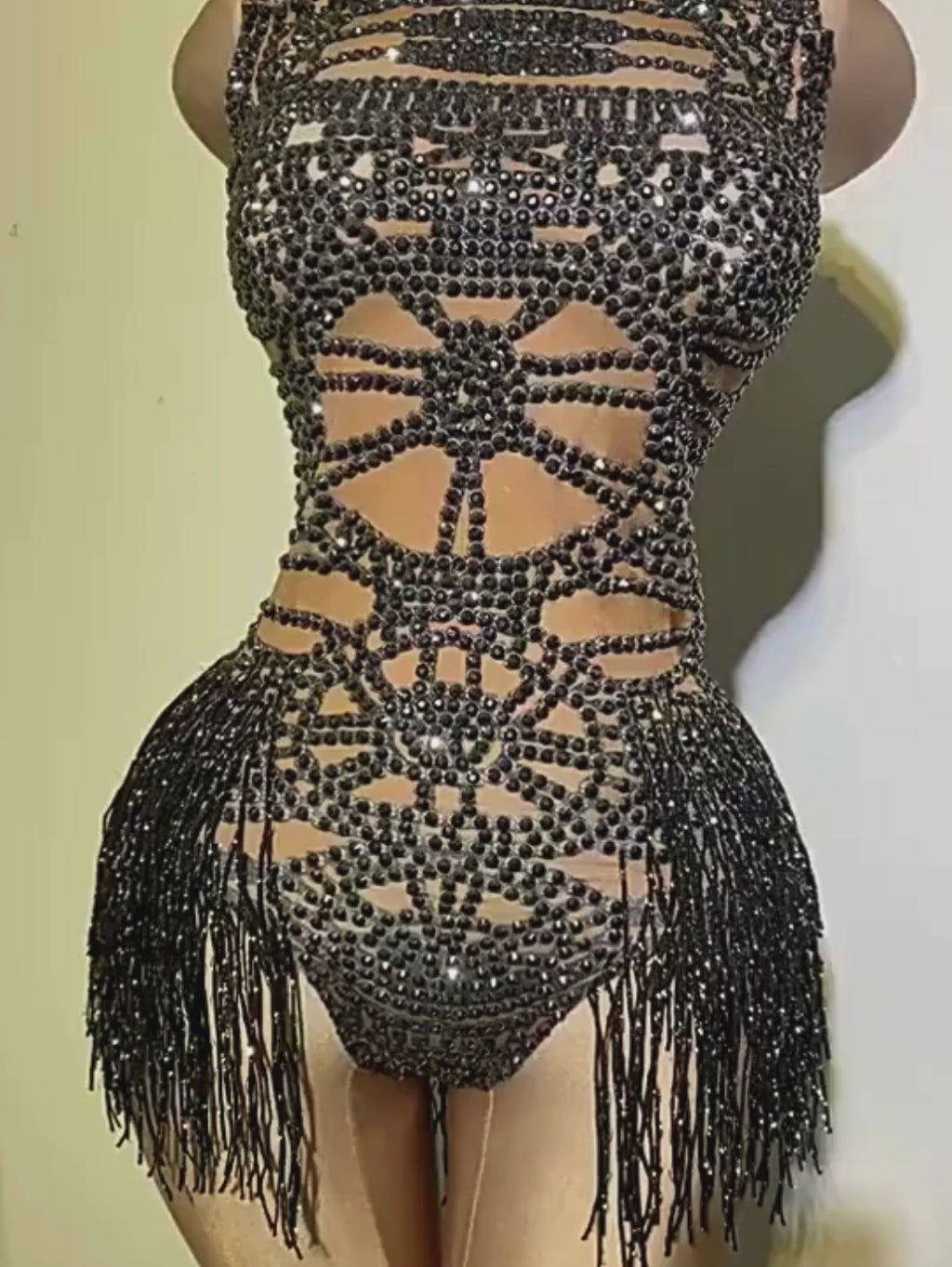 Black Fringe Sequince Drag Queen Lyrical Costume