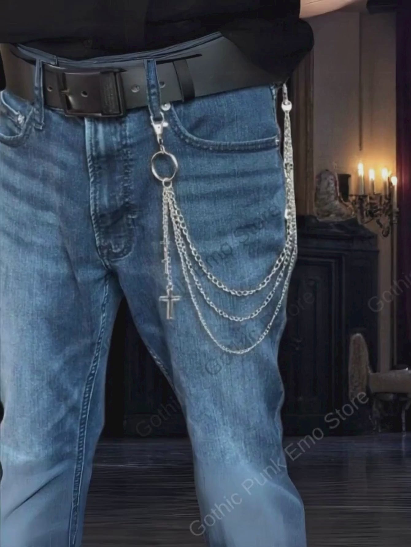 Cross O Ring 3-Layered Pants Chain: Punk Goth Biker Style