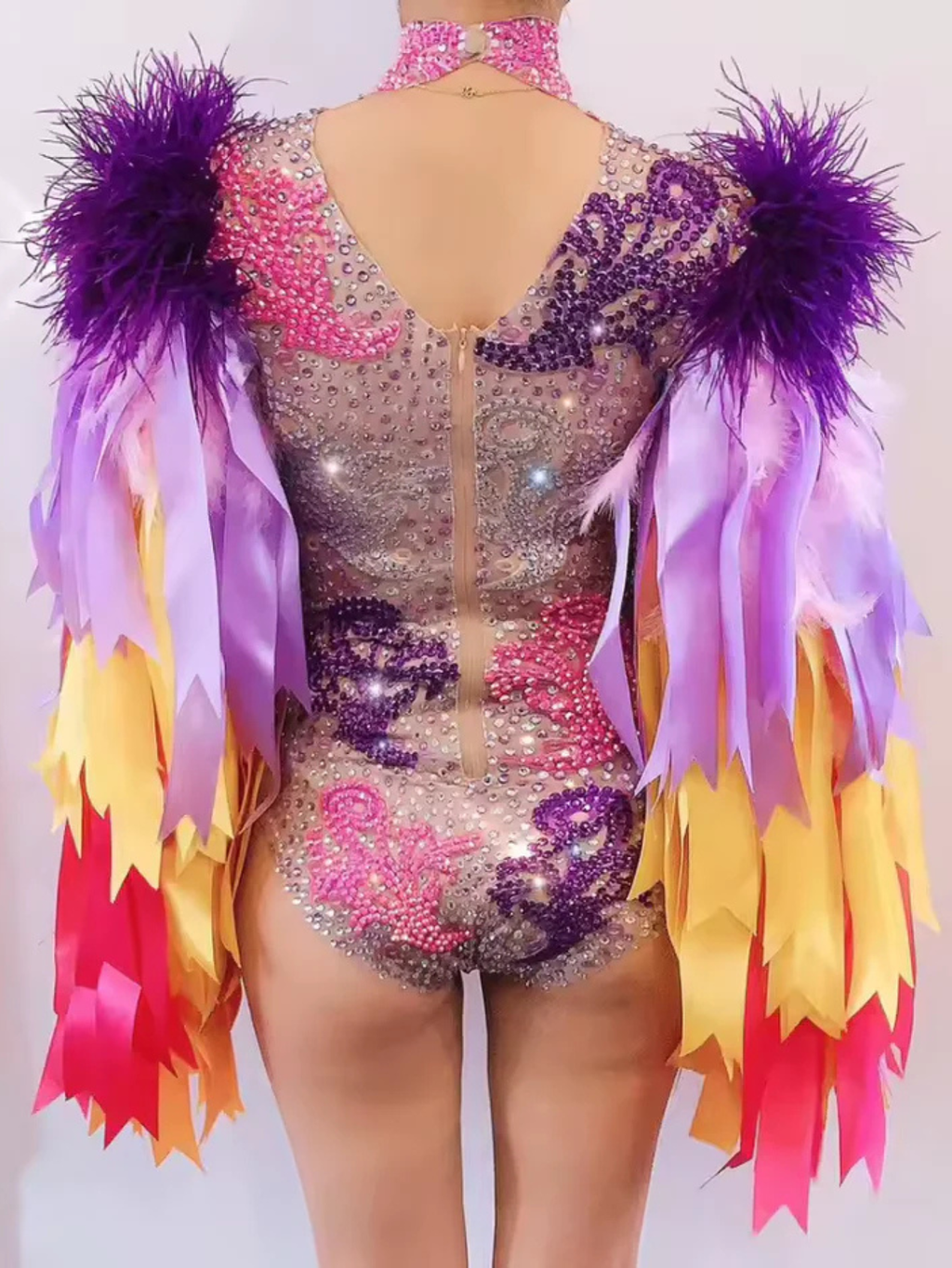 Diamond Monokini Feather Fur Costume