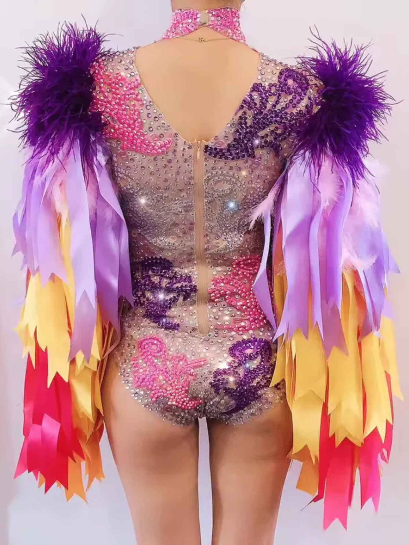 Diamond Monokini Feather Fur Costume