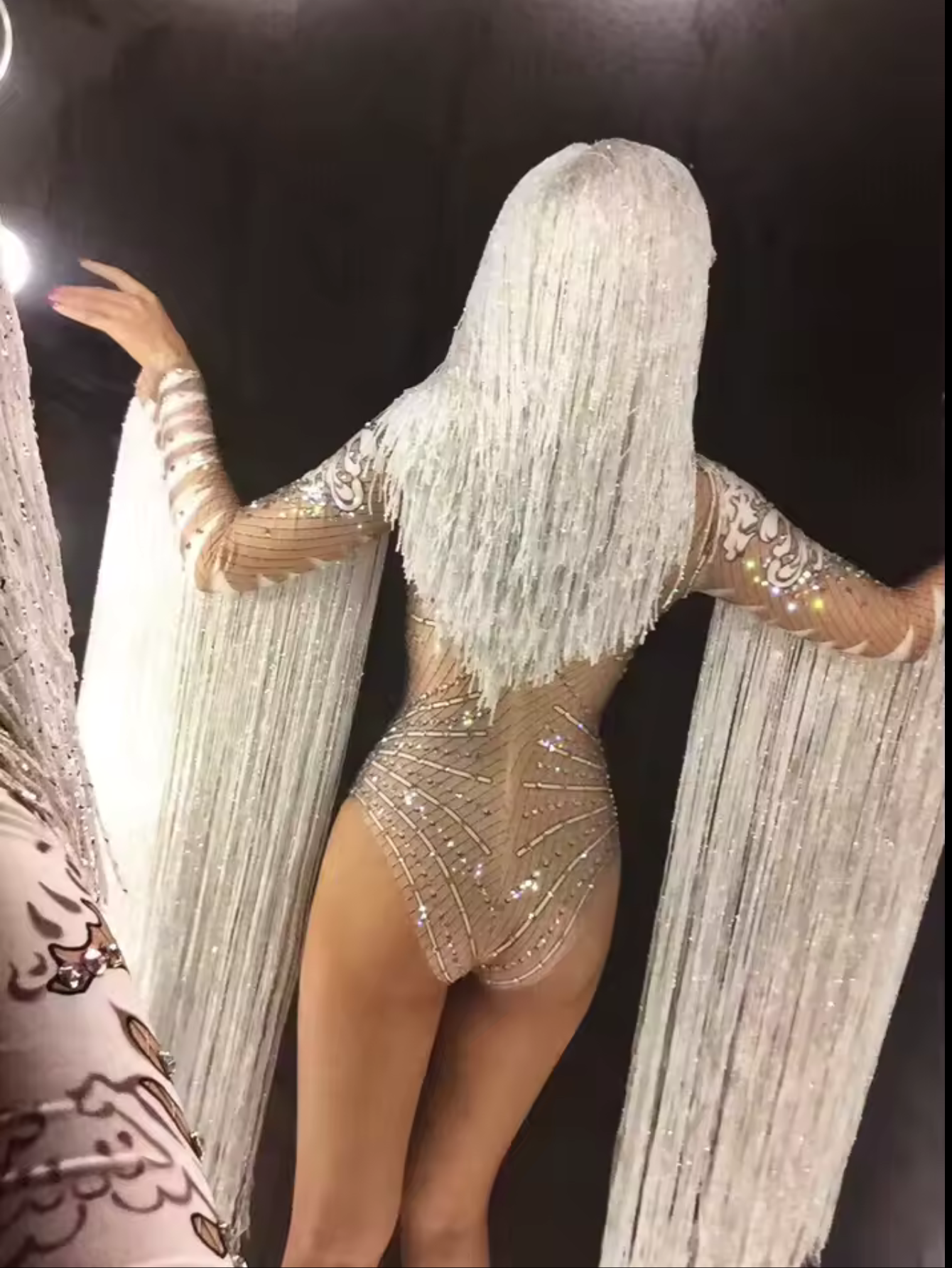 White Fringe Sequince Drag Queen Lyrical Costume