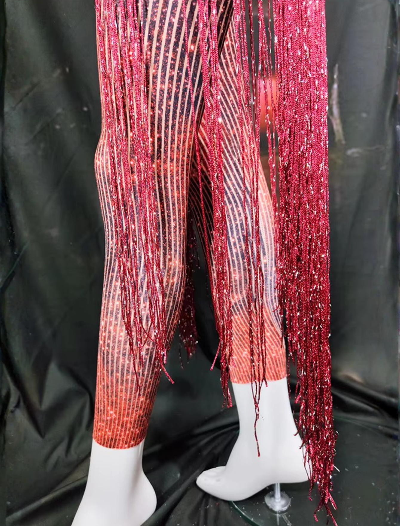 Red Fringe Sequince Drag Queen Lyrical Costume