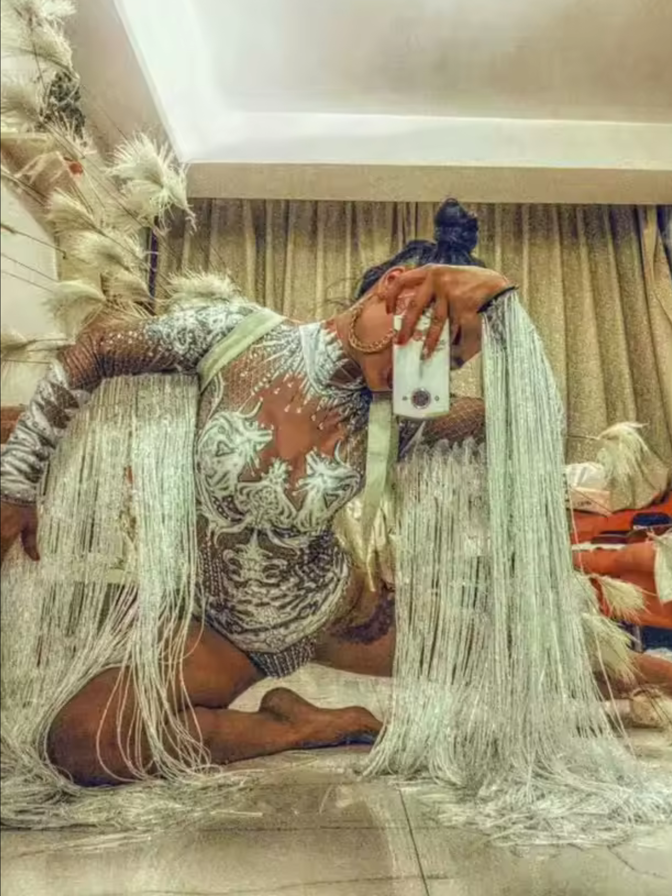 White Fringe Sequince Drag Queen Lyrical Costume