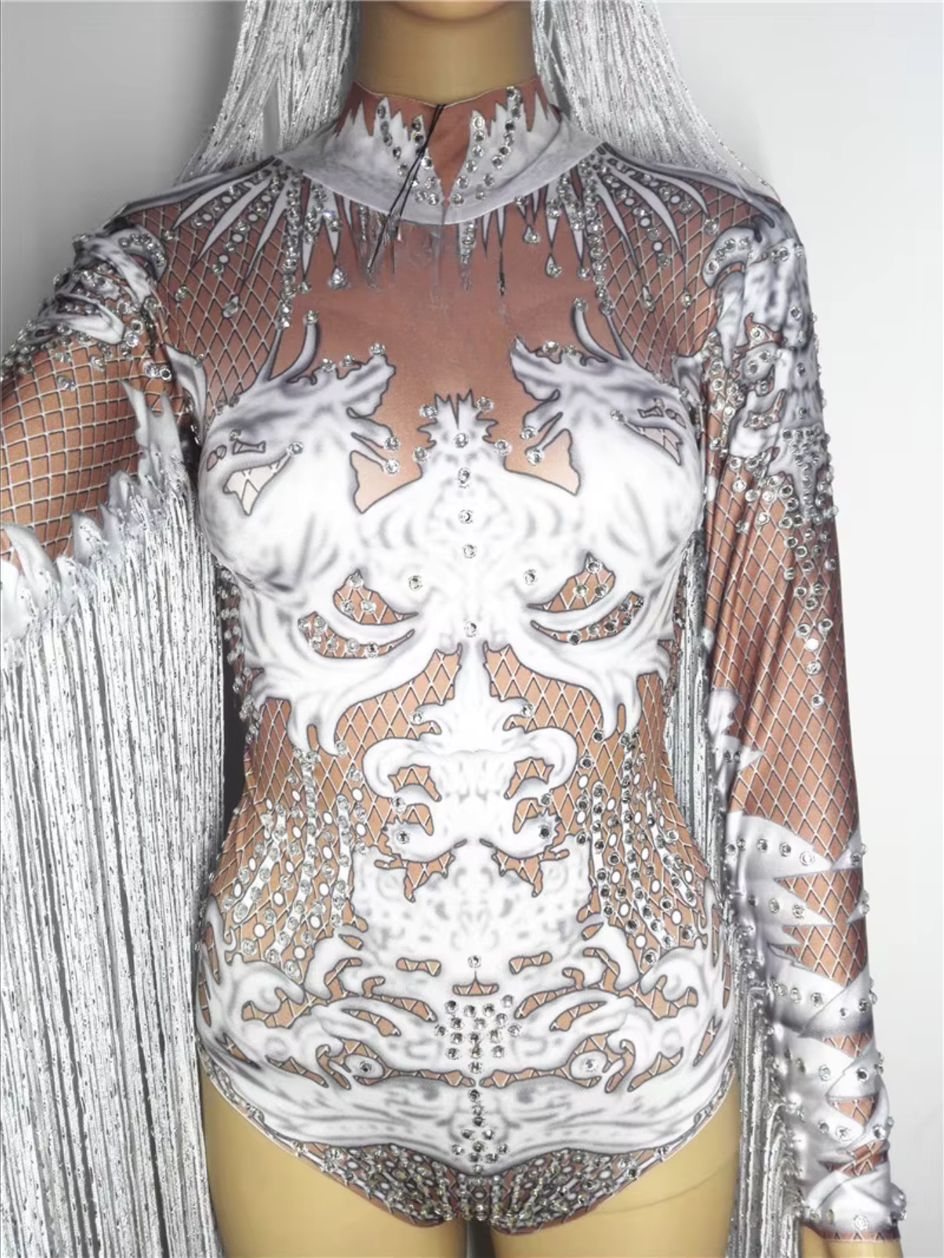 White Fringe Sequince Drag Queen Lyrical Costume