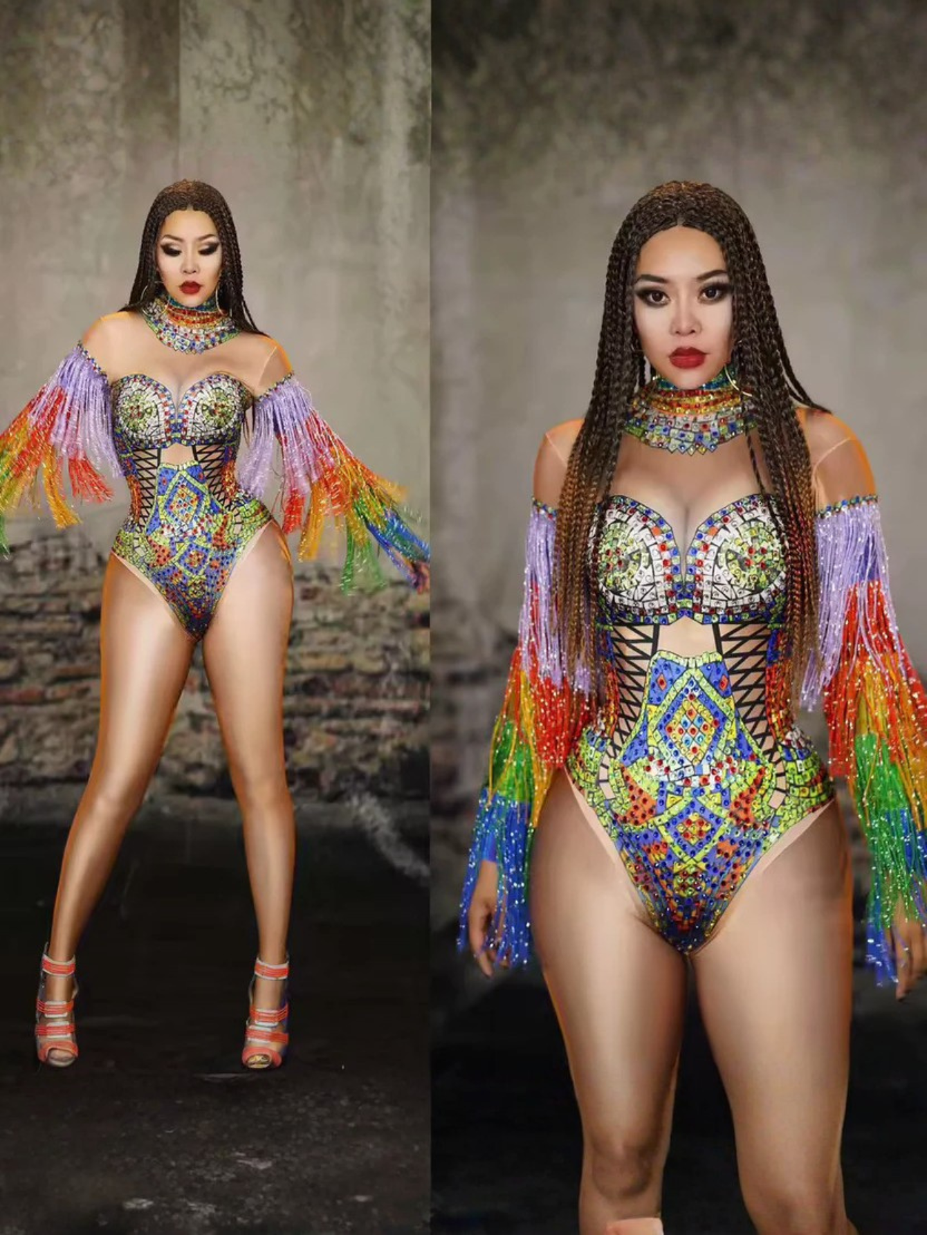 Diamond Rainbow Monokini Fringe Costume