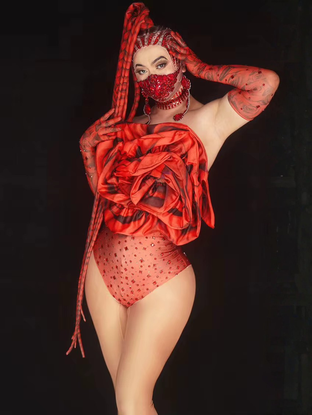 Red Rose Flower Drag Queen Monokini Set