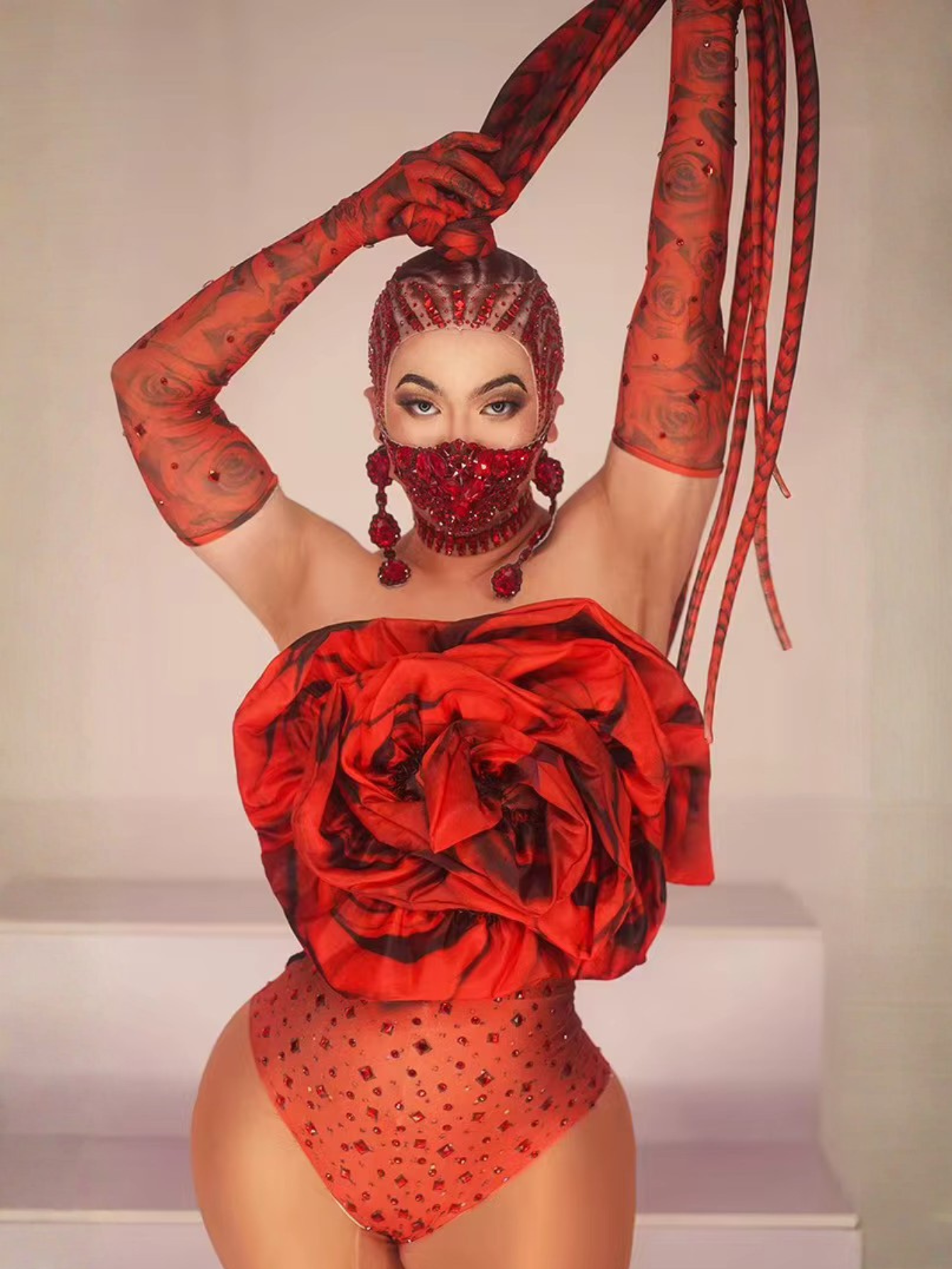 Red Rose Flower Drag Queen Monokini Set