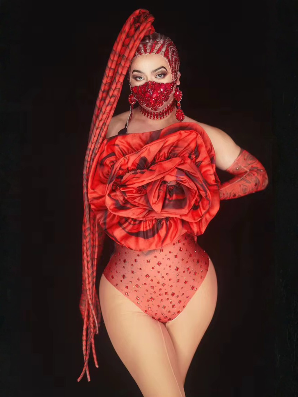 Red Rose Flower Drag Queen Monokini Set