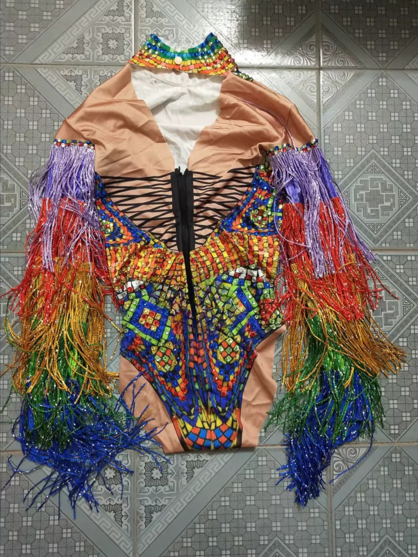 Diamond Rainbow Monokini Fringe Costume
