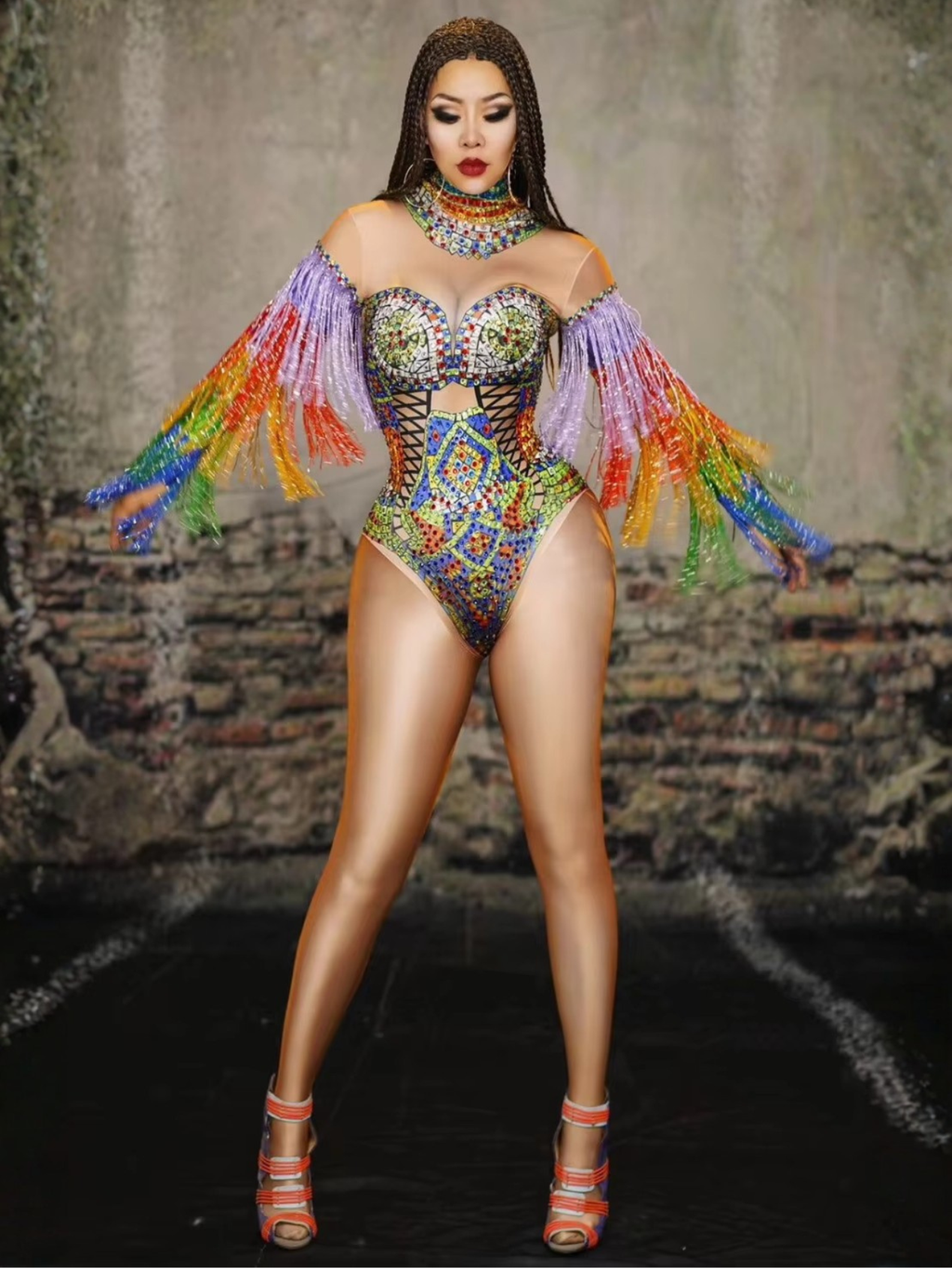 Diamond Rainbow Monokini Fringe Costume