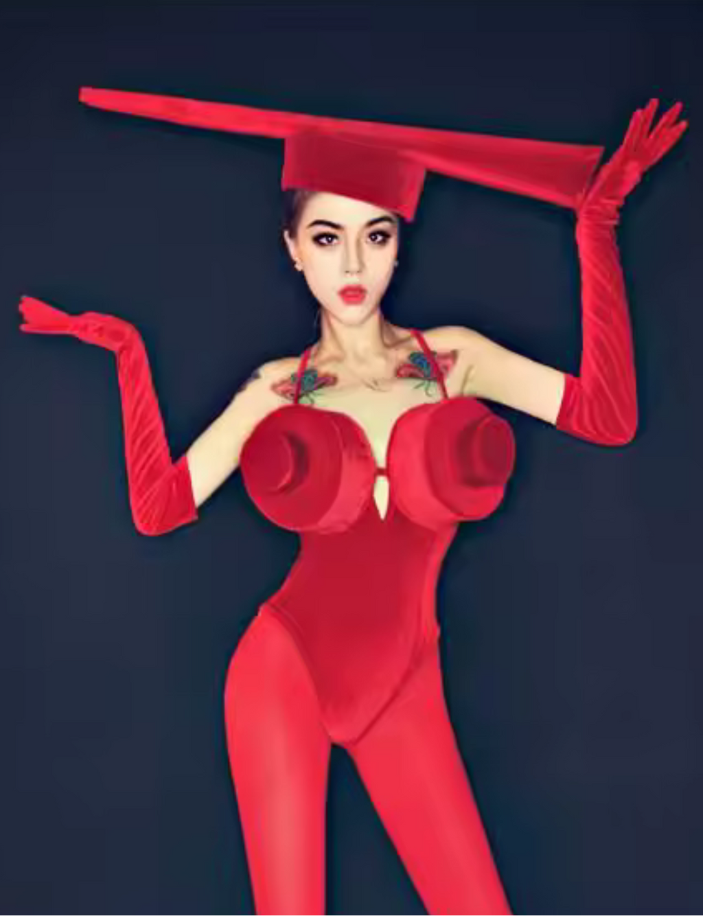 Red Drag Queen Hat Monokini Costume