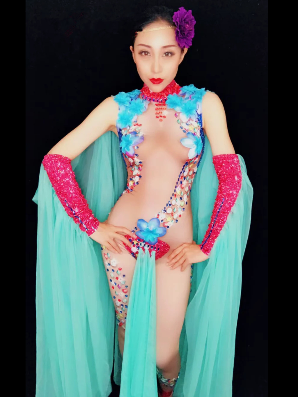 Mermaid Sheer Blue Flower Jumpsuit