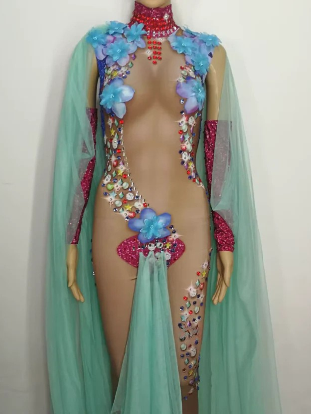 Mermaid Sheer Blue Flower Jumpsuit