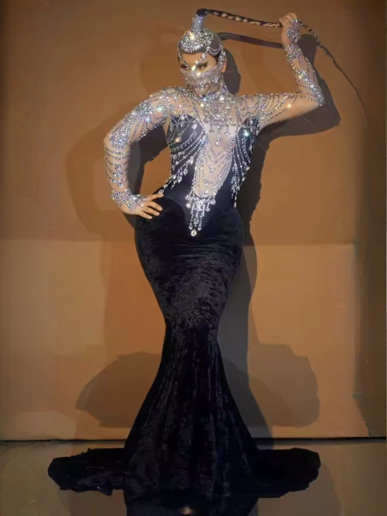 Velvet Black Rhinestone Dress