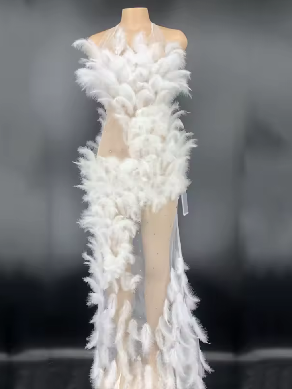Drag Queen White Feather Dress
