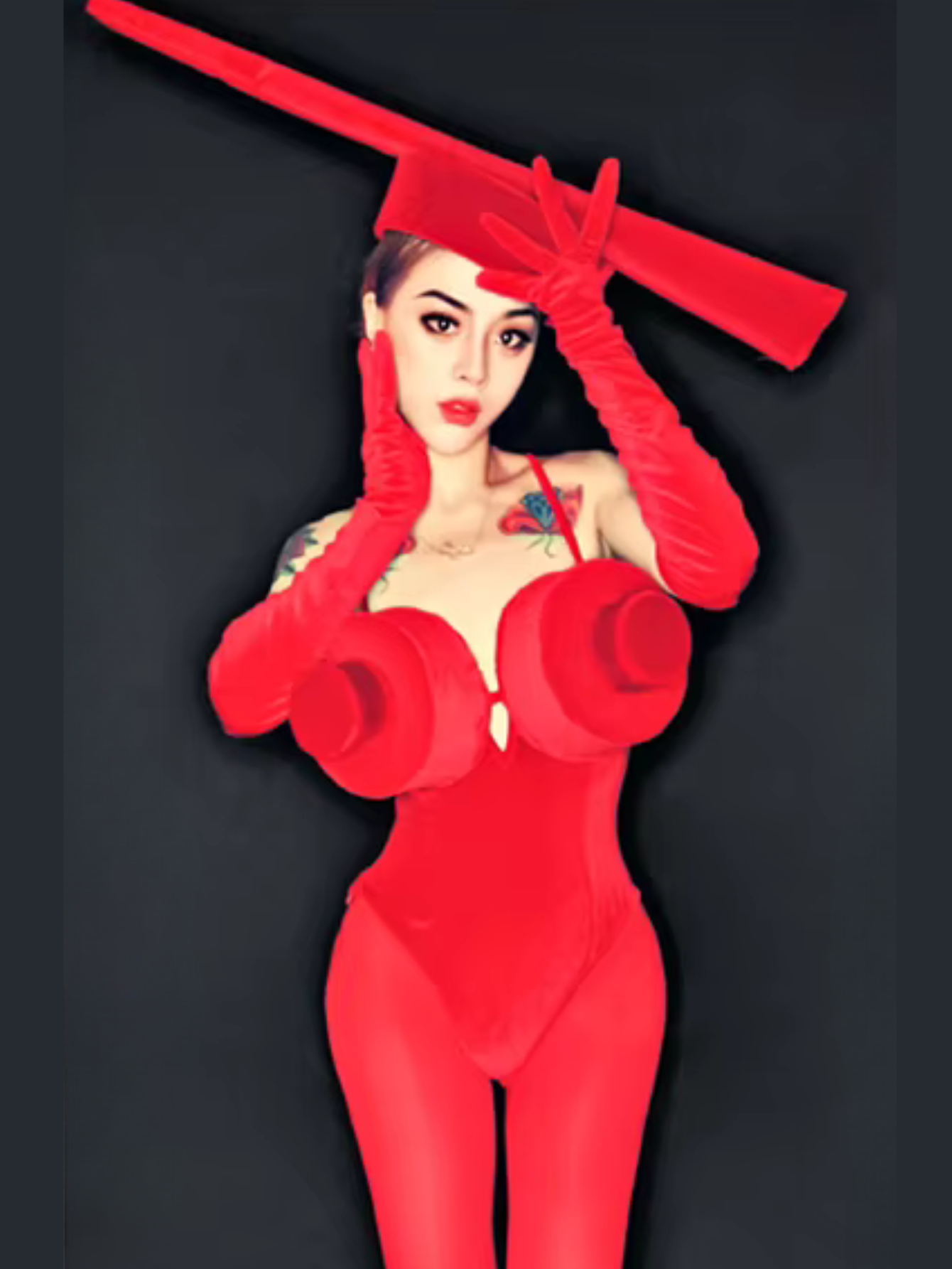Red Drag Queen Hat Monokini Costume