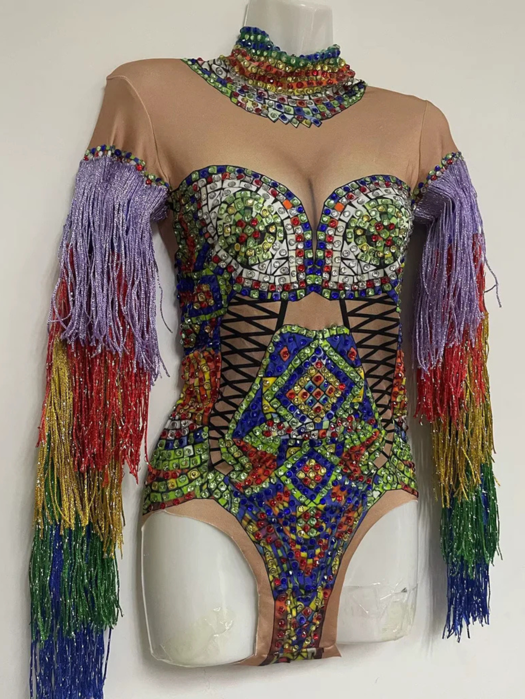 Diamond Rainbow Monokini Fringe Costume