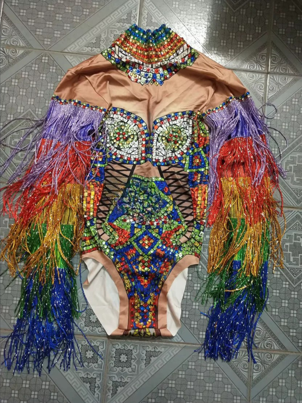 Diamond Rainbow Monokini Fringe Costume