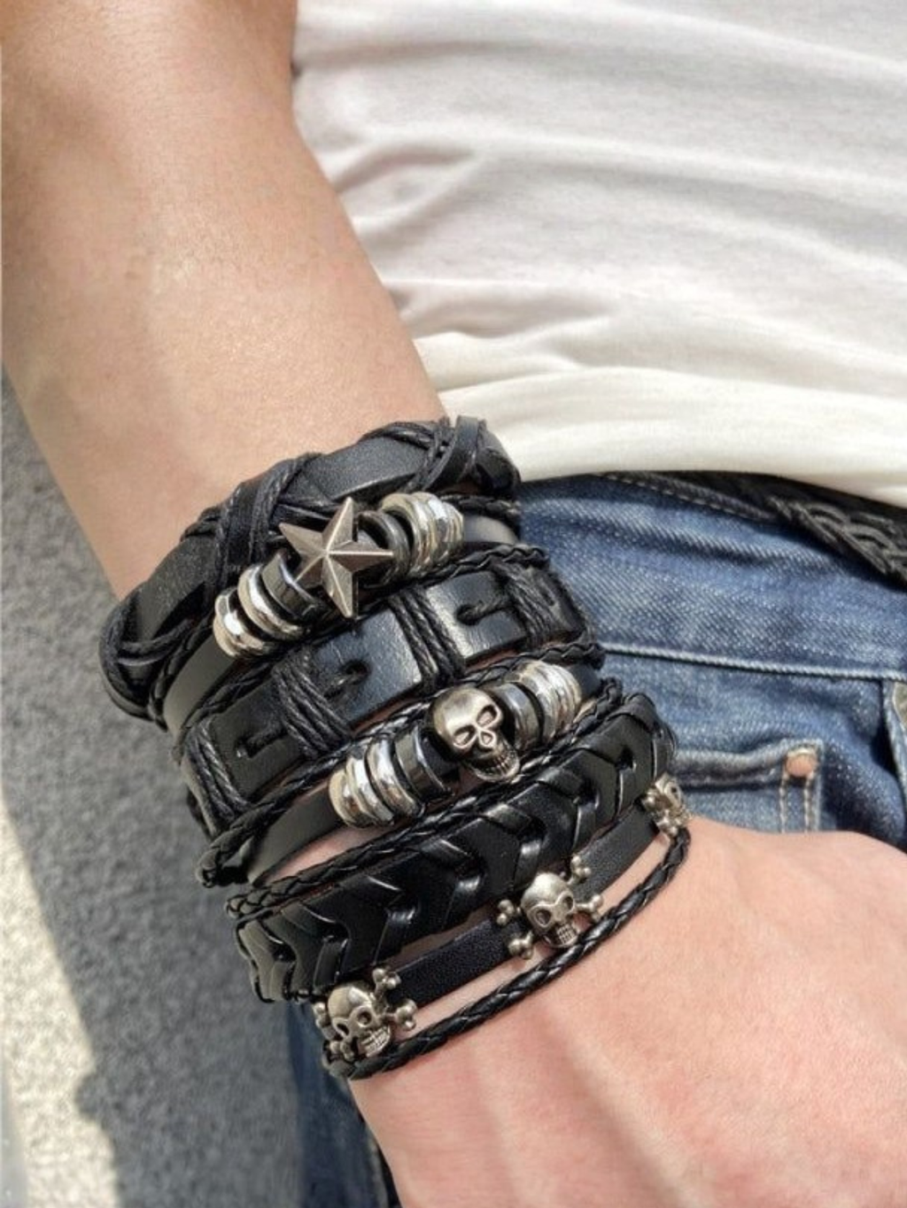 Skull Star Punk Rock Bracelet Set