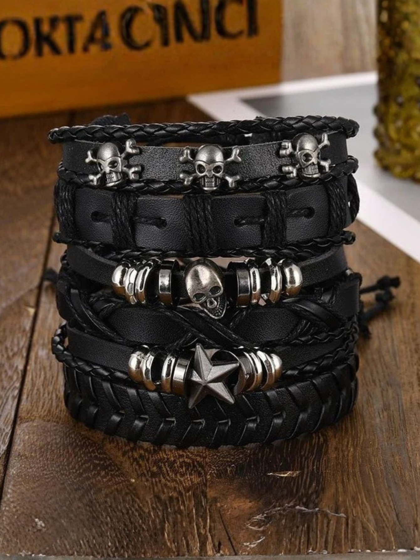 Skull Star Punk Rock Bracelet Set