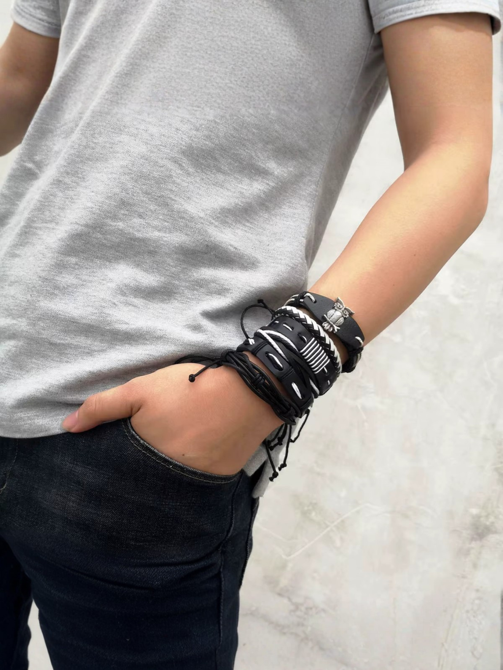 6PC Faux Leather Bracelet Set