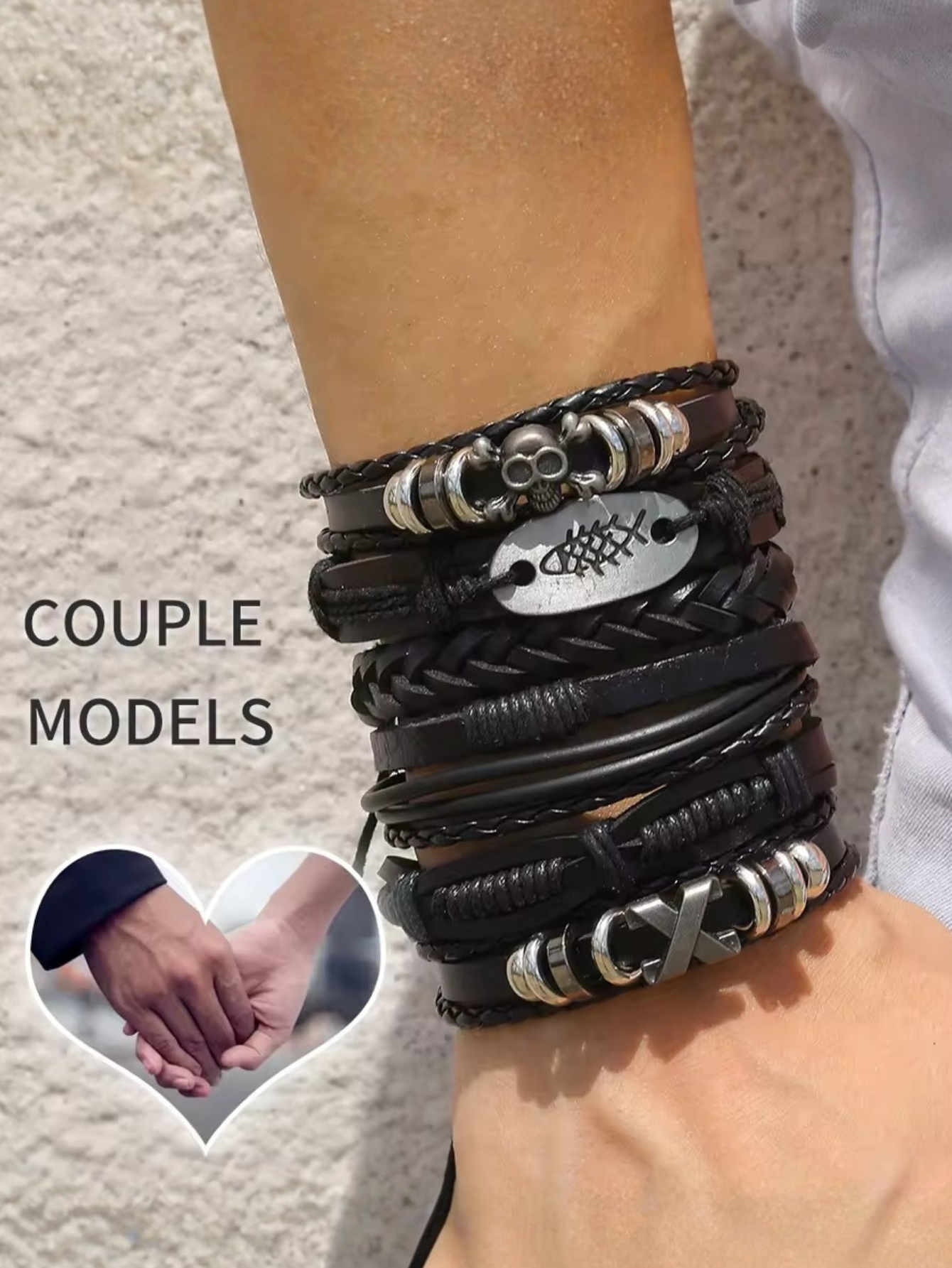 Gothic Punk Rock Leather Bracelet Set