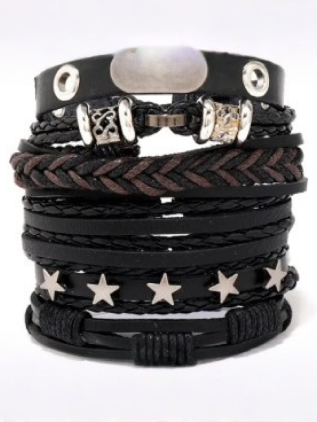 Y2K Punk Leather 5pc Bracelet Set