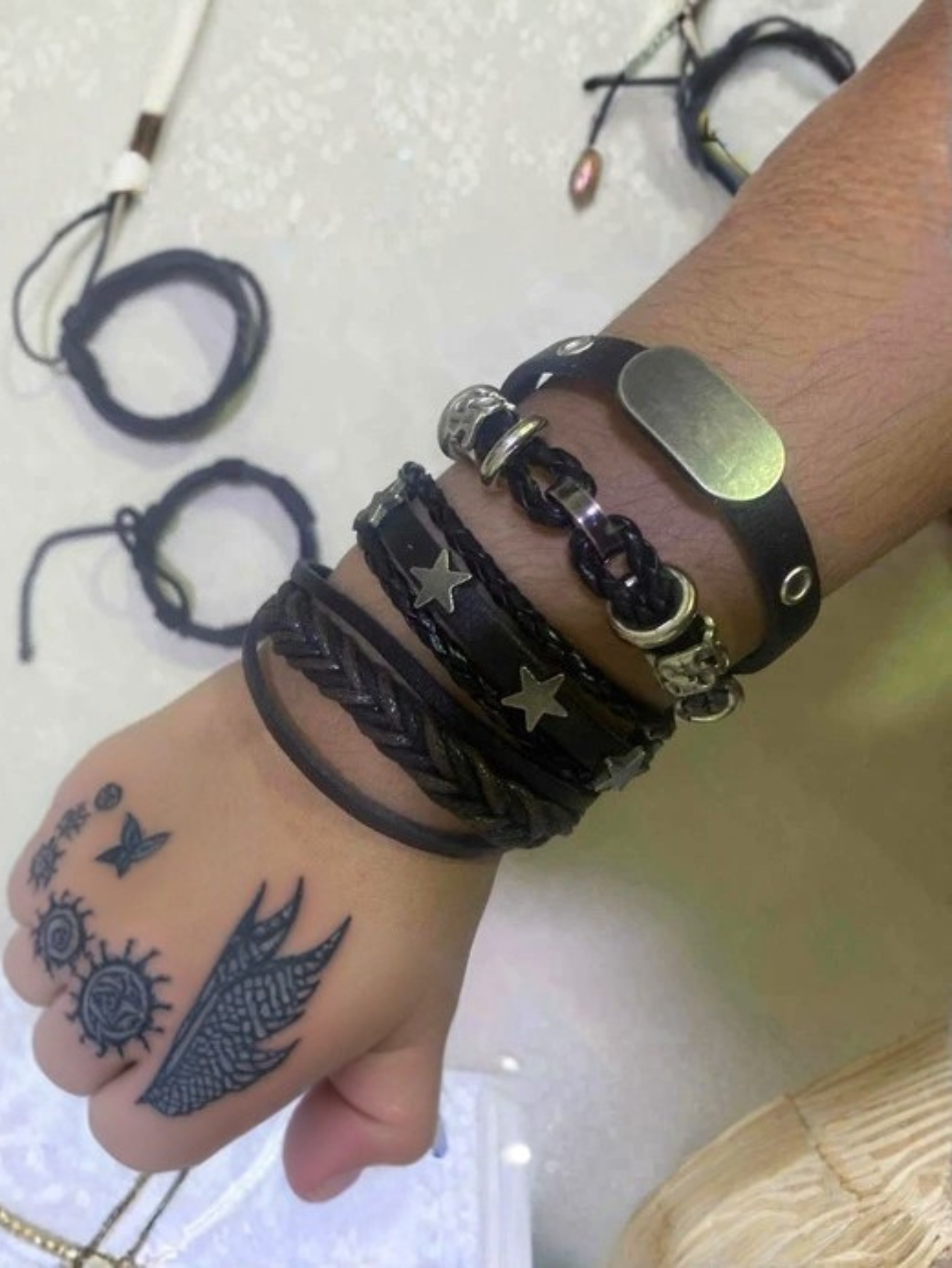 Y2K Punk Leather 5pc Bracelet Set