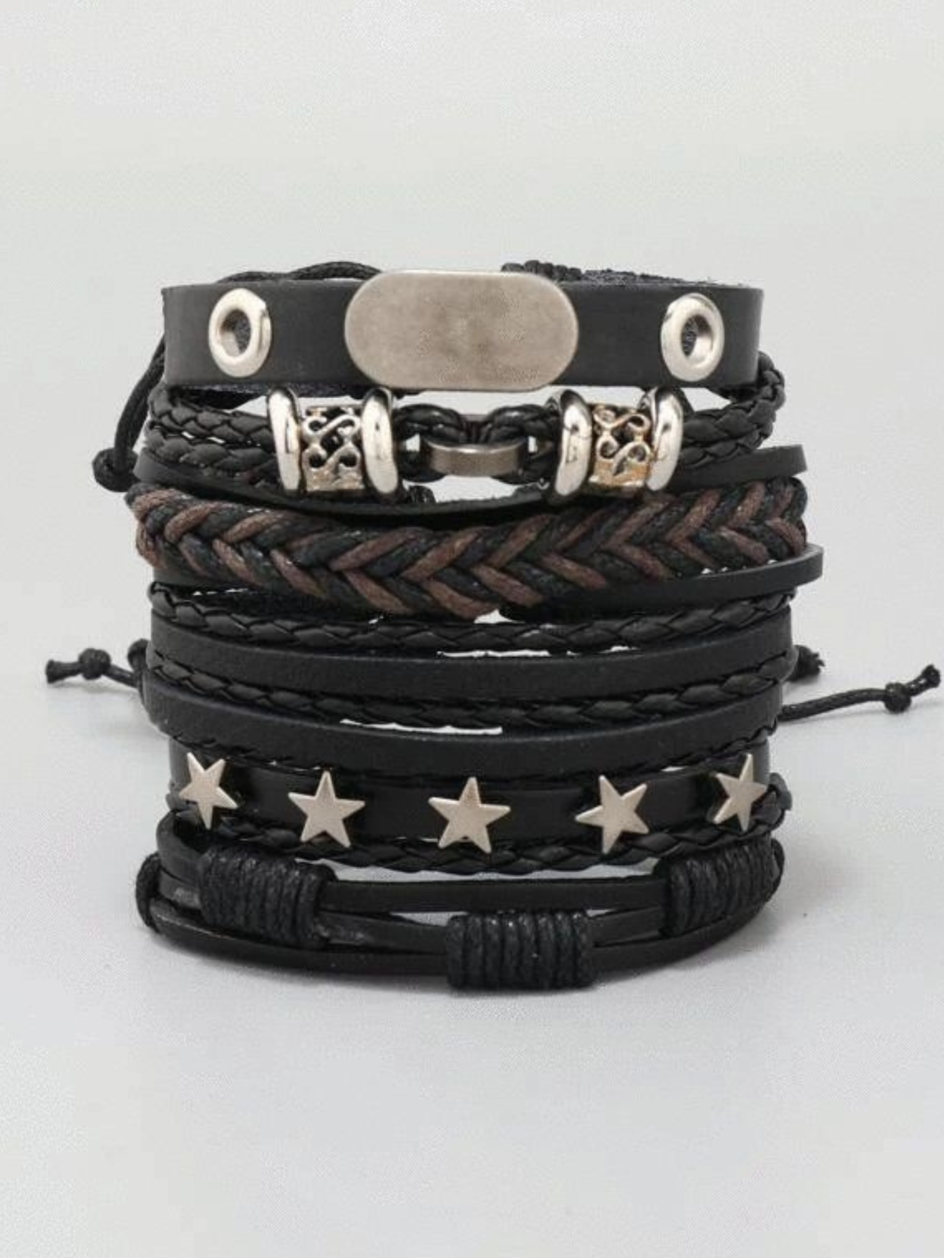 Y2K Punk Leather 5pc Bracelet Set